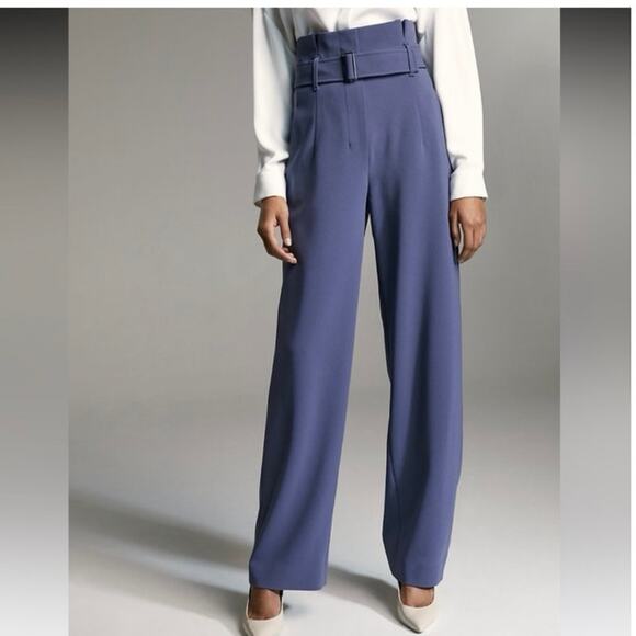 BABATON Power Pant High Waisted Belted Paper Bag Dress Pant Dive Blue Size 2 - Picture 13 of 13